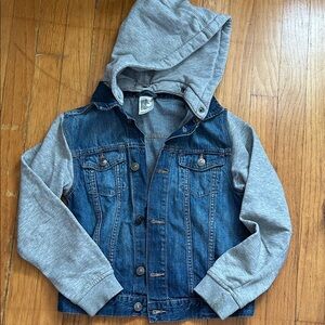 H&M Blue Denim Jacket with Gray Hooded Sleeves